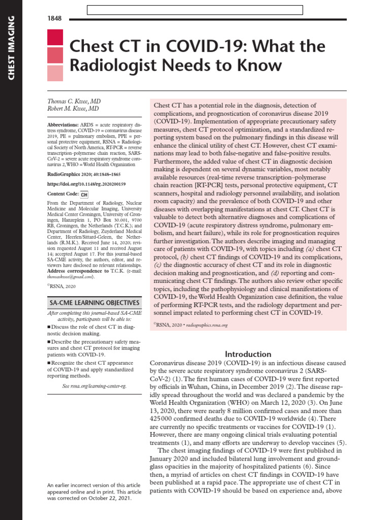 Chest CT in COVID-19- What the Radiologist Needs to Know | PDF | Ct ...