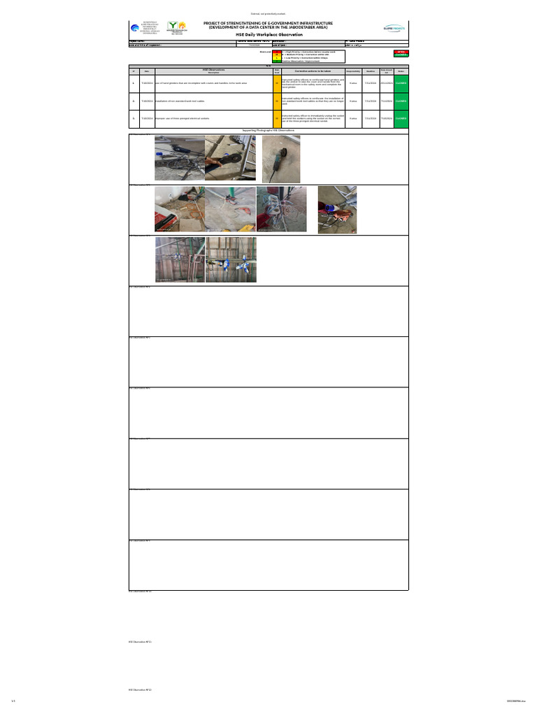 HSE Daily Observation Report - PDN-1 | PDF | Safety | Occupational ...