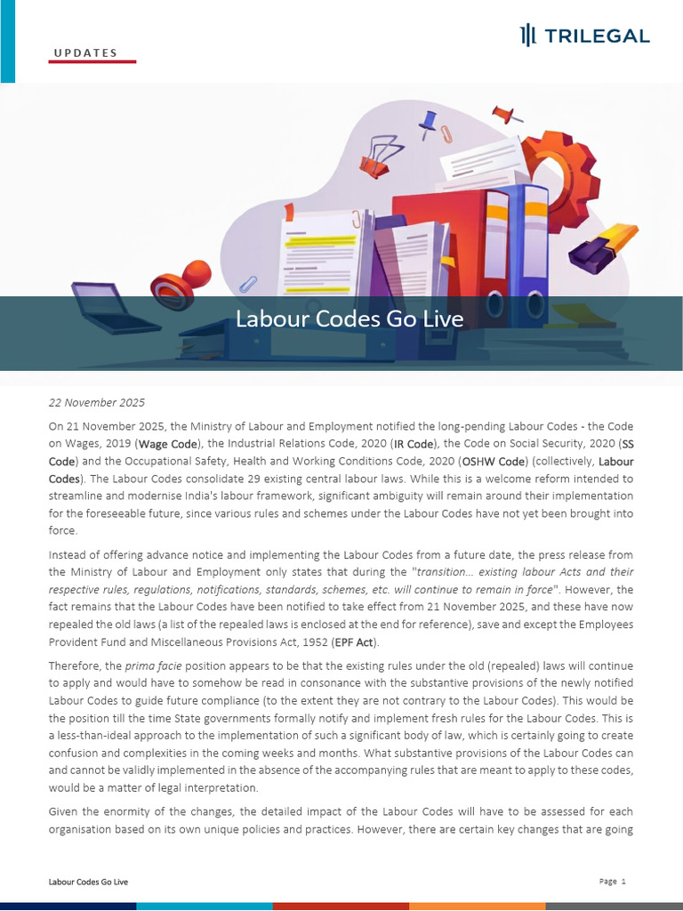 Labour Codes Implementation Update 2025 | PDF | Employment | Labour Law