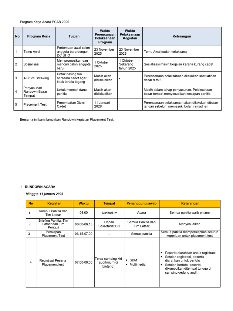 Program Kerja PCAB 2025 dan Rundown | PDF