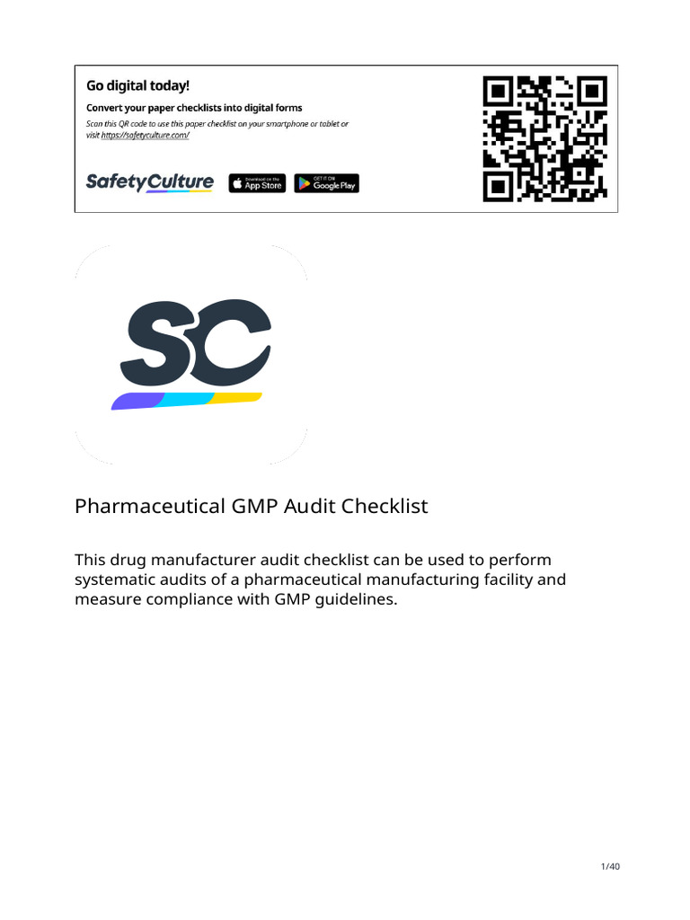 GMP Audit Checklist for Pharma Facilities | PDF