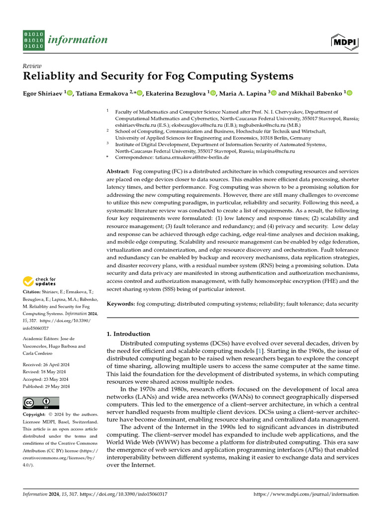 Fog Computing: Reliability and Security Insights | PDF | Internet Of ...