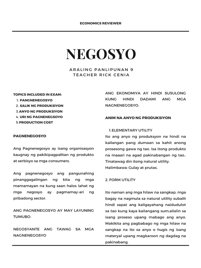 NEGOSYO-Review | PDF