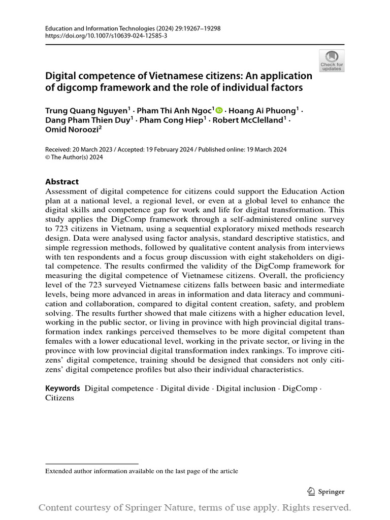 Digital Competence in Vietnam: DigComp Study | PDF | Regression ...