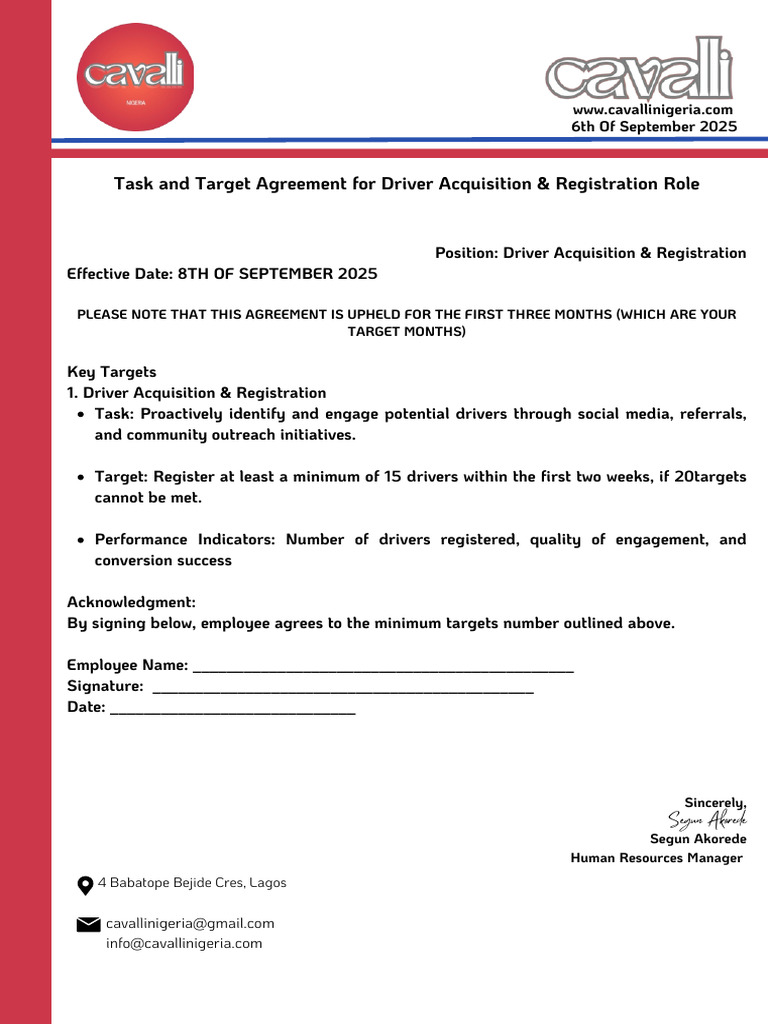 Driver Acquisition Agreement & Targets | PDF