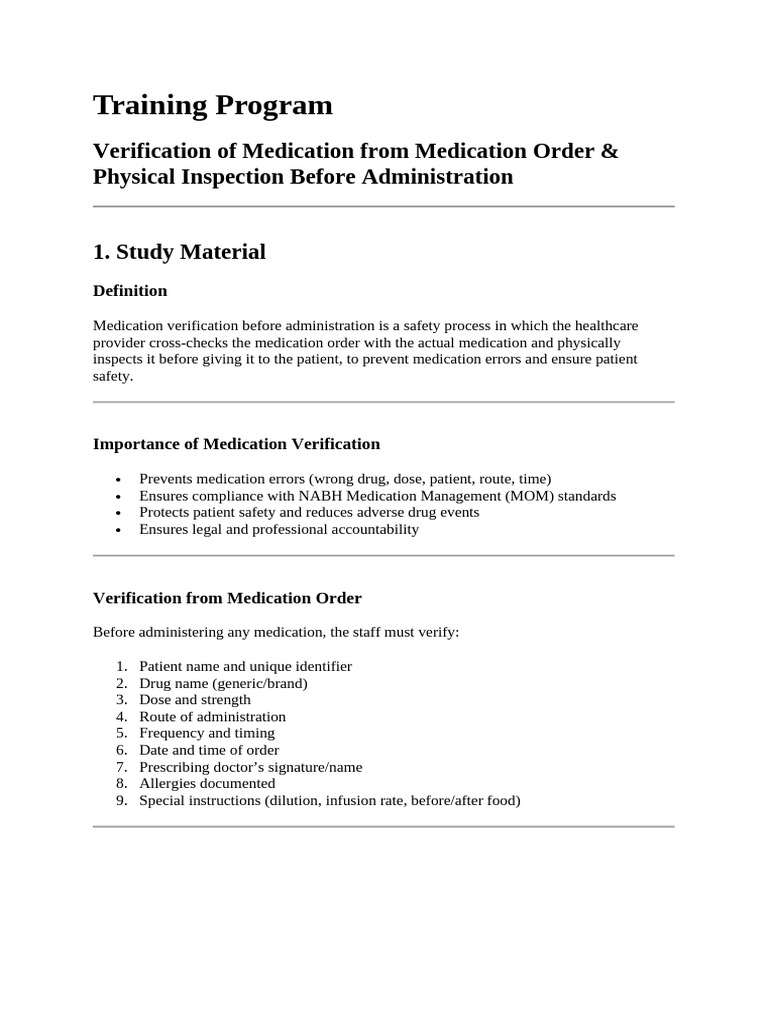 Medication Verification Training Guide | PDF | Medical Error | Dose ...