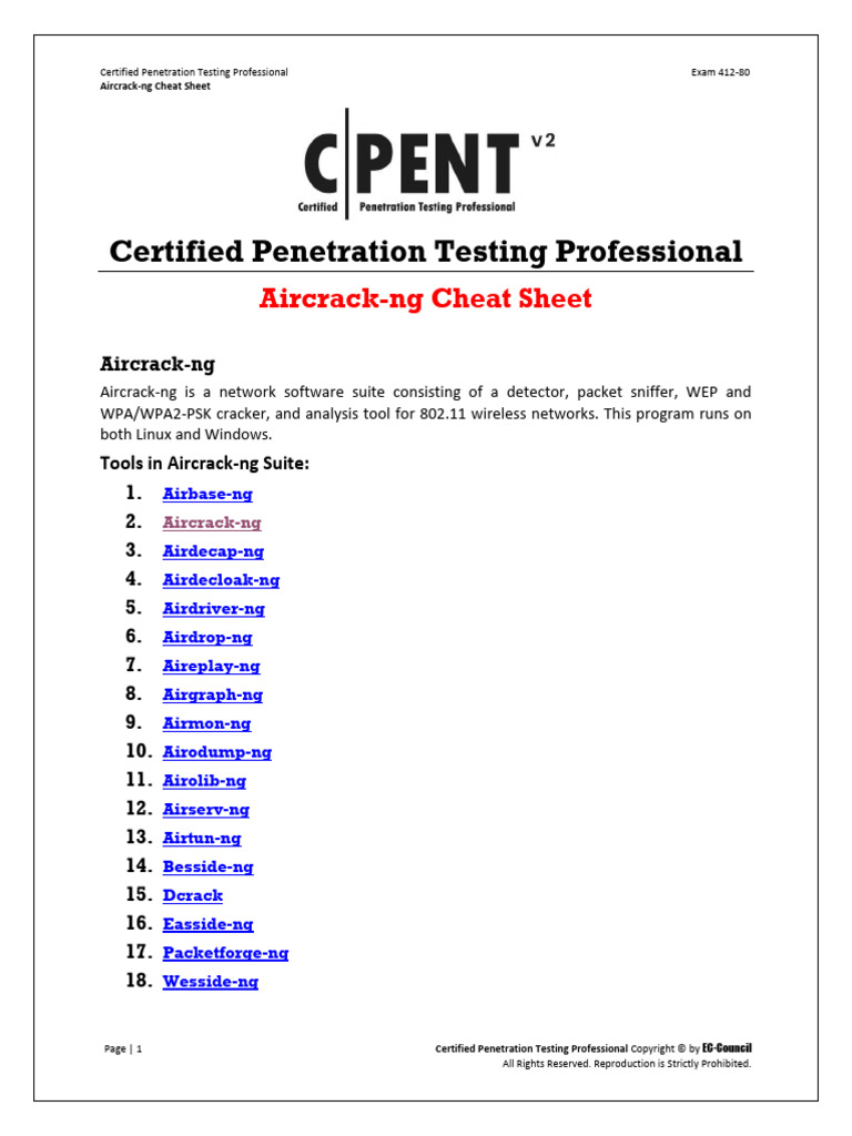 Aircrack-ng Cheat Sheet for Pen Testing | PDF | Computer Networking ...