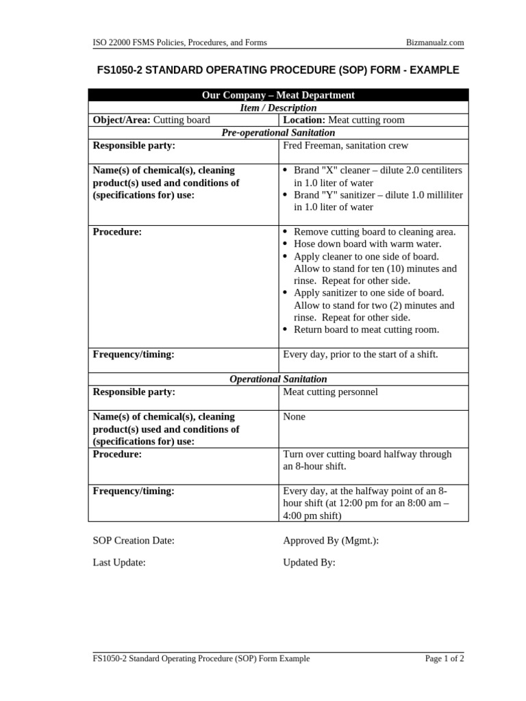 FS1050 2 Standard Operating Procedure (SOP) Form Example | PDF