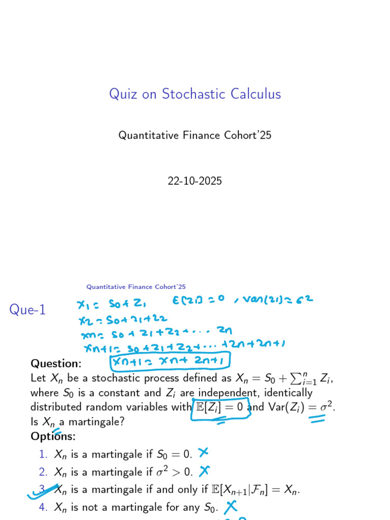 Quiz On Stochastic Calculus QFC 25 | PDF | Stochastic Process ...