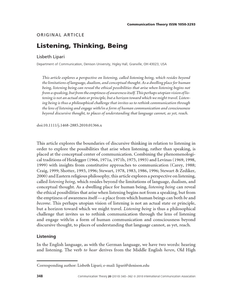 Exploring Listening as Ethical Being | PDF | Thought | Experience