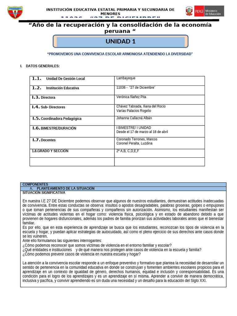 Unidad 1 DPCC 1º 2024 | PDF | Aprendizaje | Enseñando