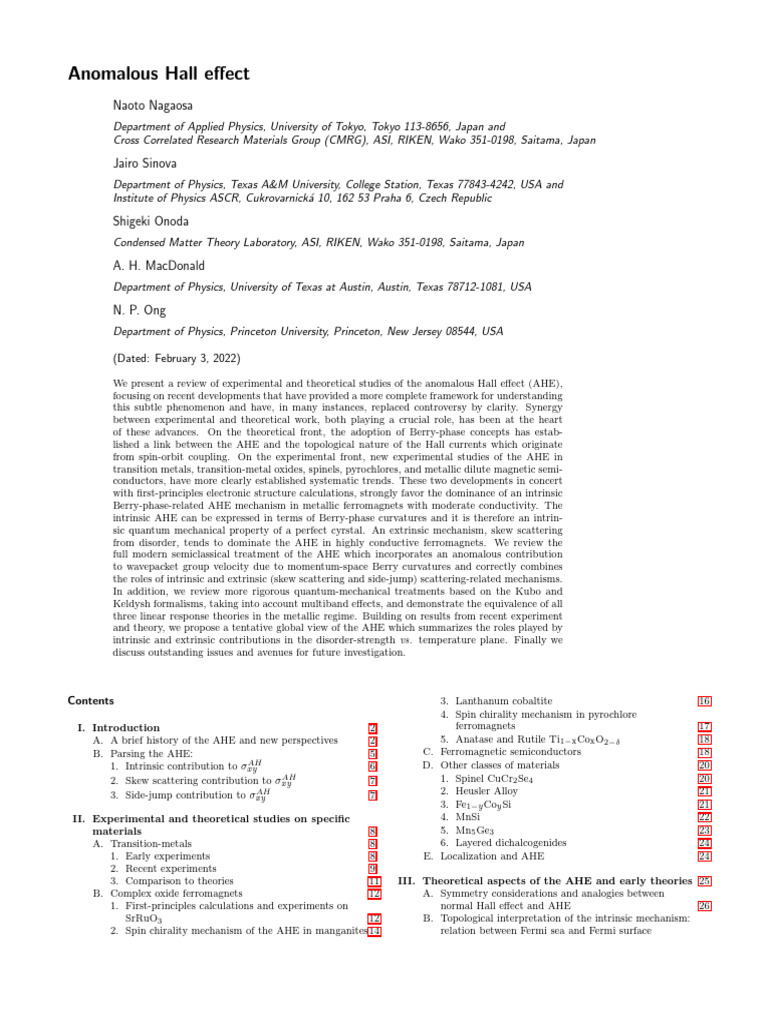 Understanding the Anomalous Hall Effect | PDF | Electrical Resistivity ...