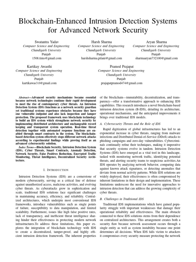 Blockchain Enhanced Intrusion Detection Systems for Advanced Network ...