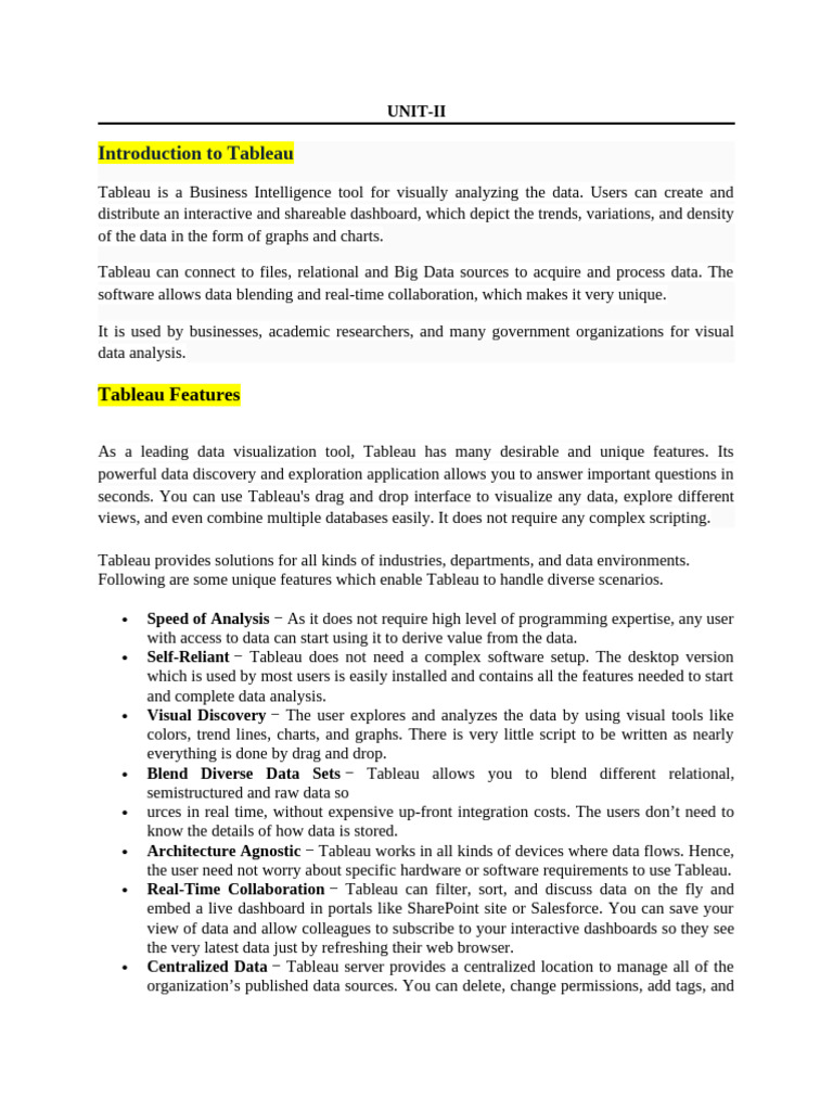 Introduction to Tableau Features and Architecture | PDF | Databases ...