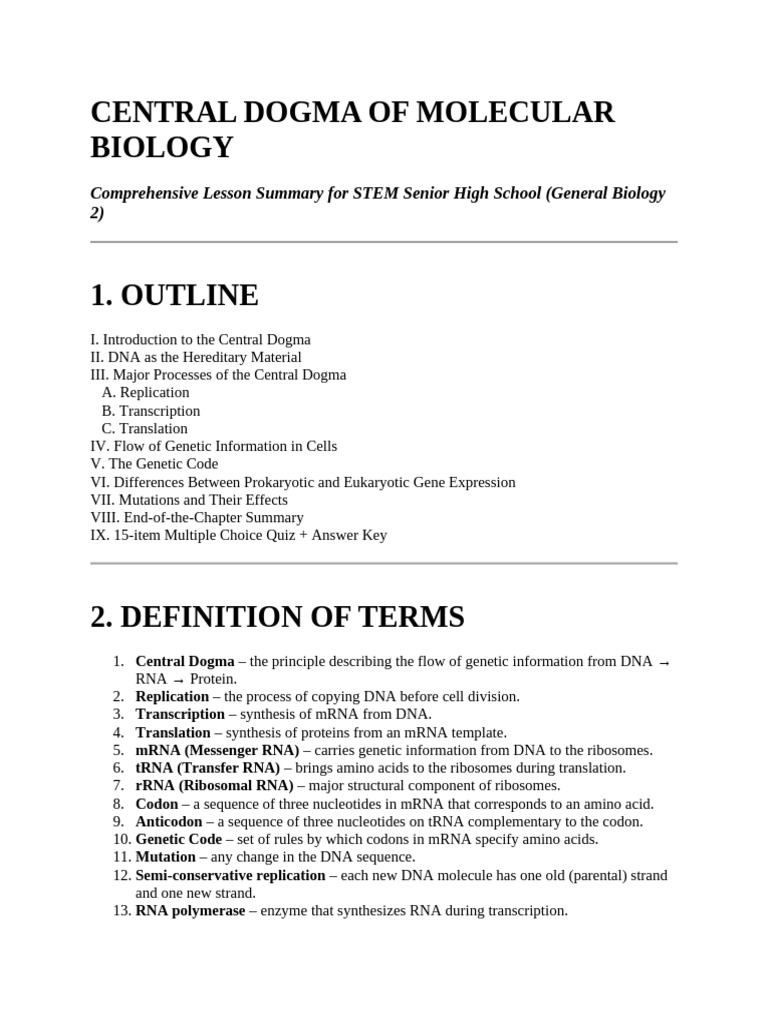 Central Dogma of Molecular Biology Guide | PDF | Messenger Rna ...