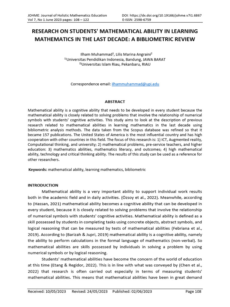 Bibliometric Review of Student Math Ability | PDF | Mathematics | Literacy