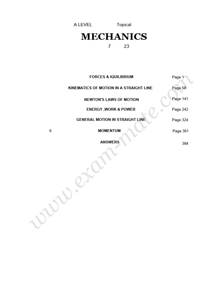 Pure Mathematics Mechanics 2017 23 Sample | PDF | Force | Motion (Physics)