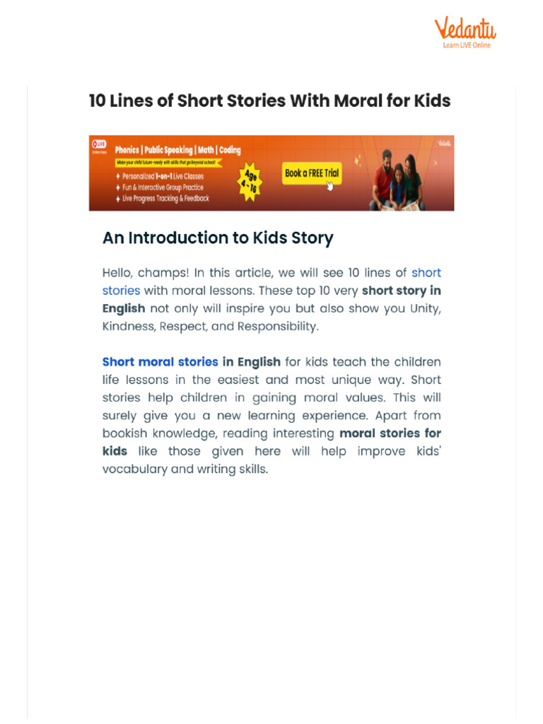 10 Lines of Short Stories With Moral For Kids | PDF