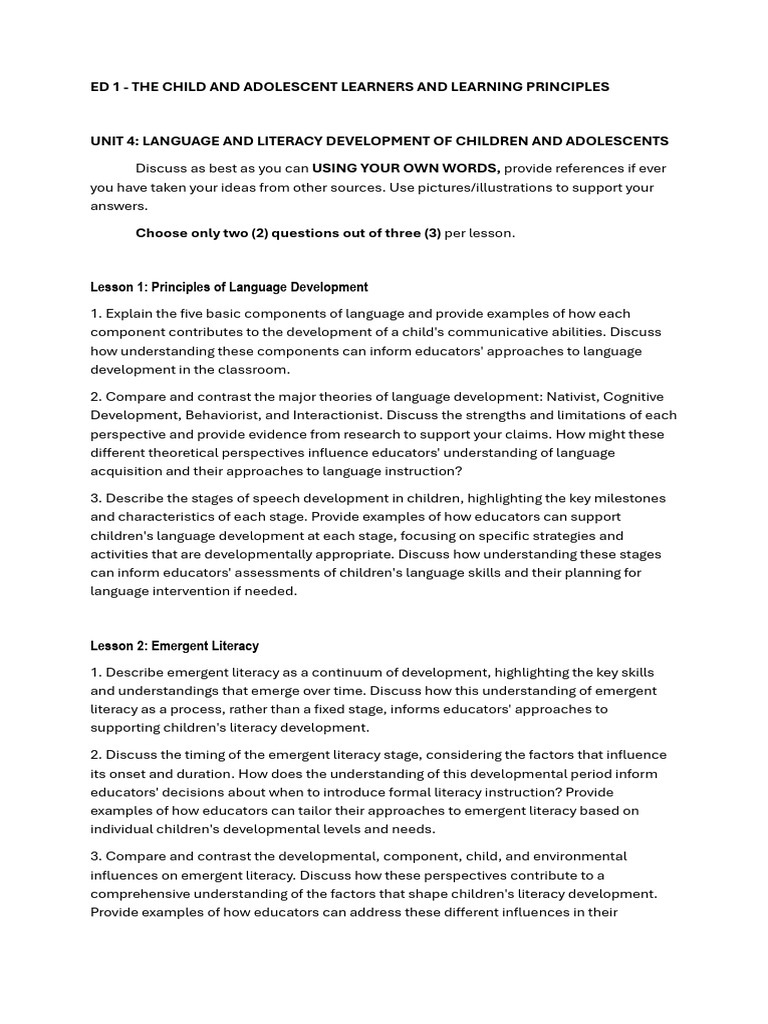 Unit 4 Outputs Lesson 1 3 | PDF | Language Development | Literacy