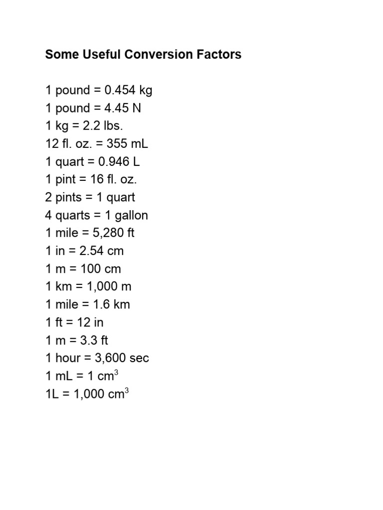 Some Useful Conversion Factors | PDF