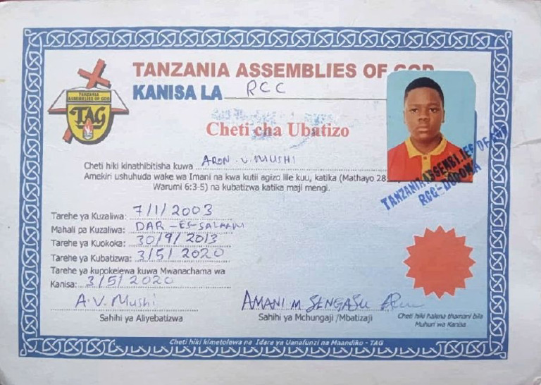 Cheti Cha Ubatizo | PDF