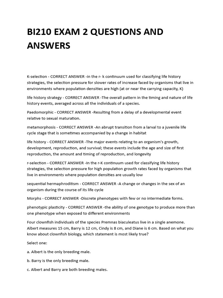 BI210 Exam 2: Key Concepts and Answers | PDF | Natural Selection ...