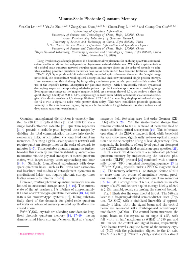 Minute-Scale Photonic Quantum Memory | PDF | Physics | Quantum Mechanics