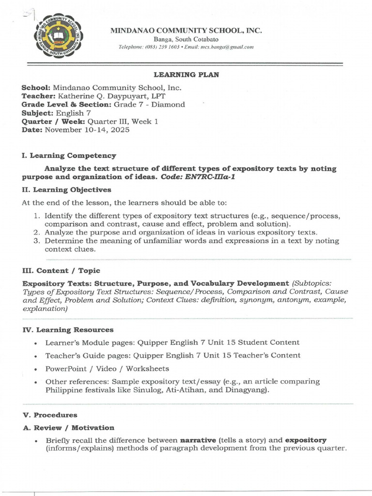 Learning Plan English | PDF