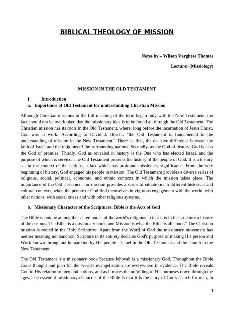 Biblical Theology of Mission Notes | PDF | Covenant (Biblical) | The Exodus