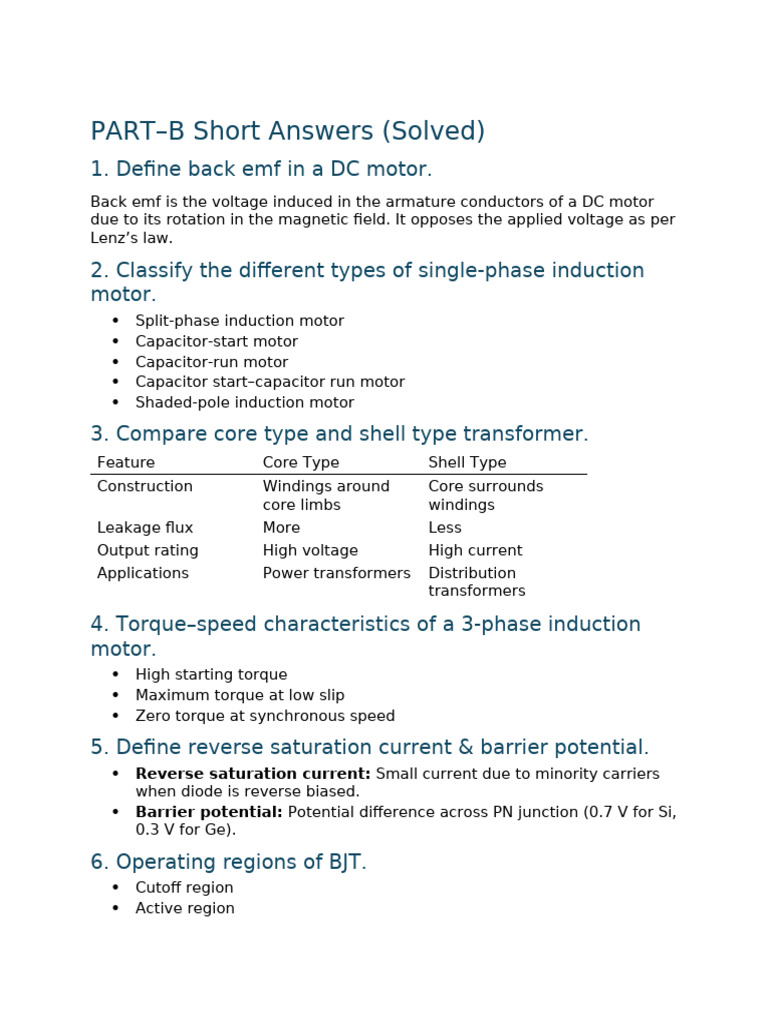 Part B Solutions | PDF | Electric Motor | Transformer