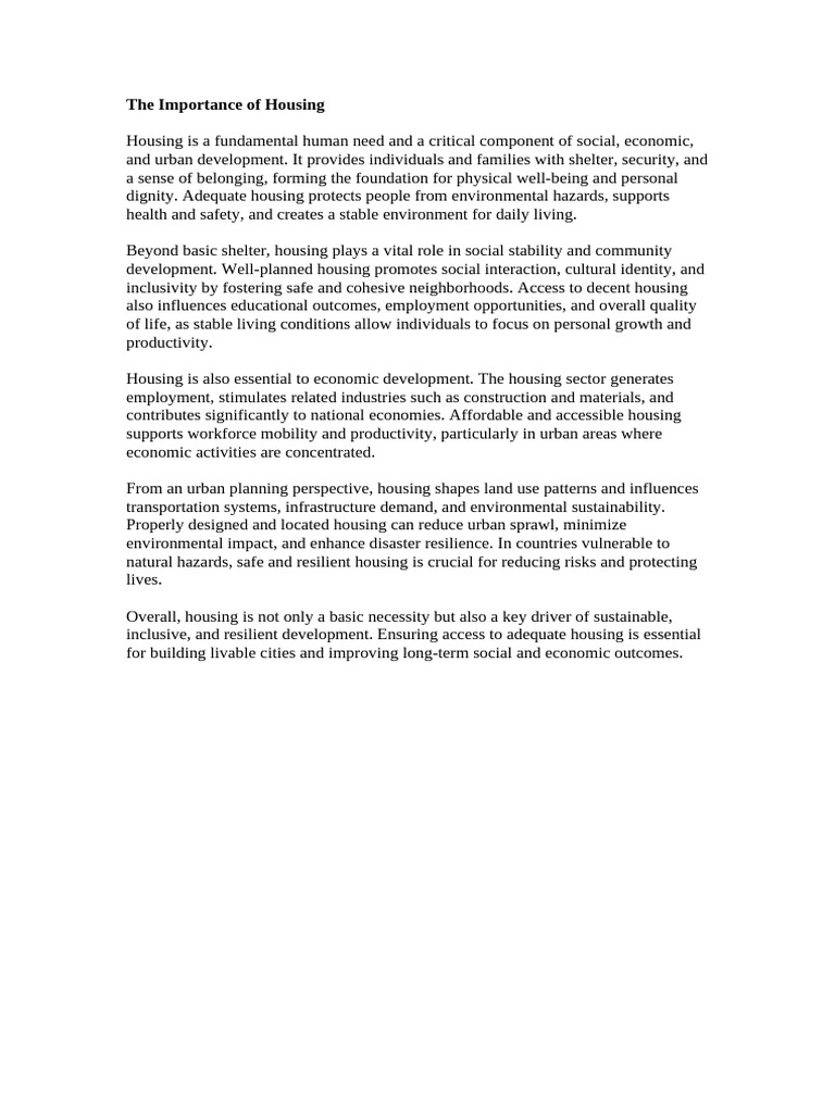 The Critical Role of Housing in Development | PDF