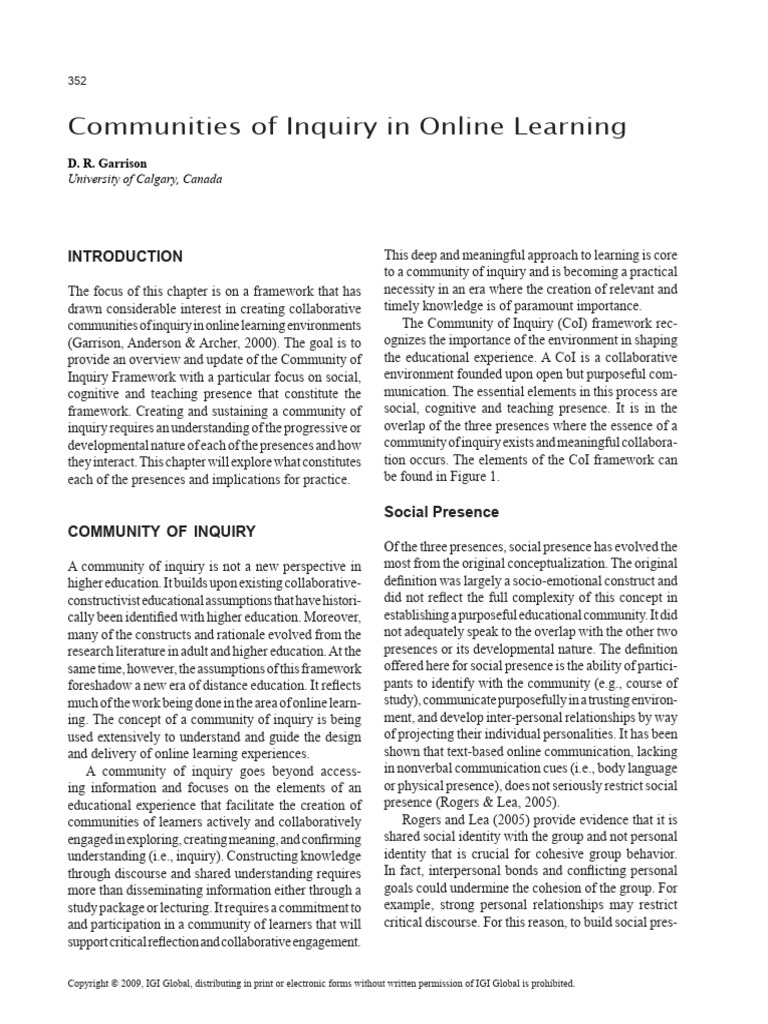 Community of Inquiry in Online Learning | PDF | Learning | Educational ...