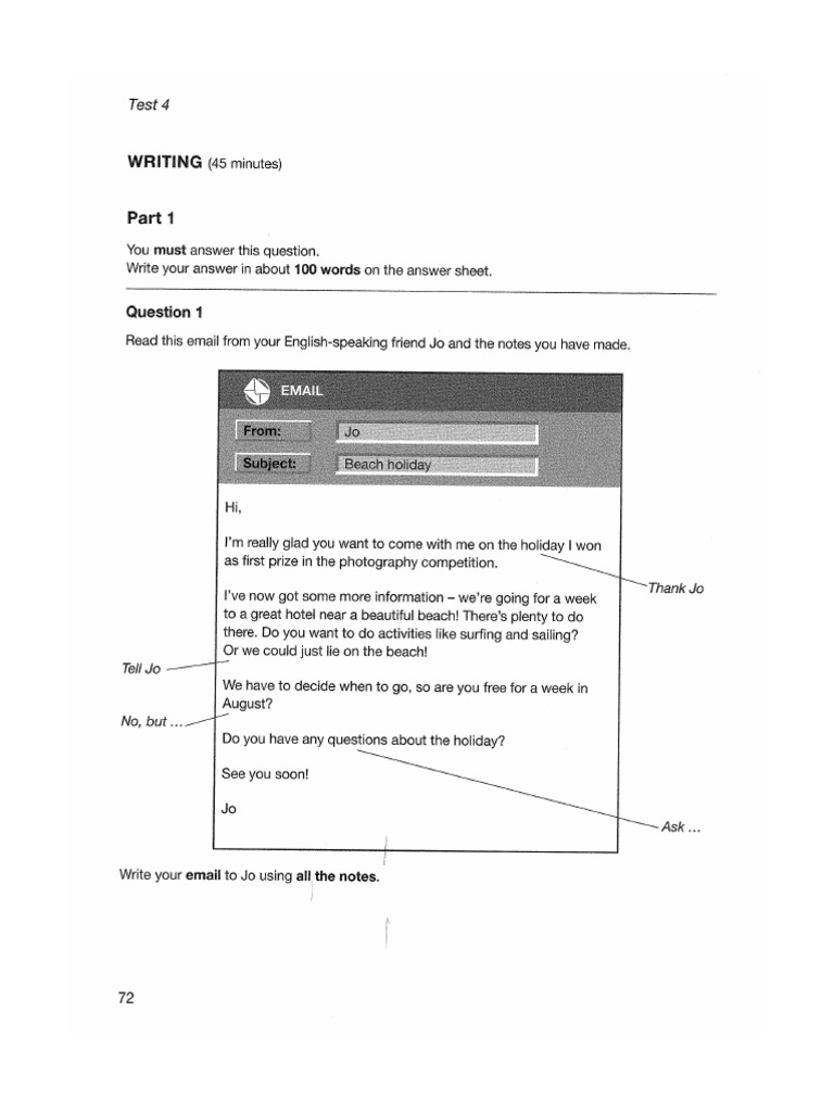 B1 PET 1- Writing Test 4 | PDF