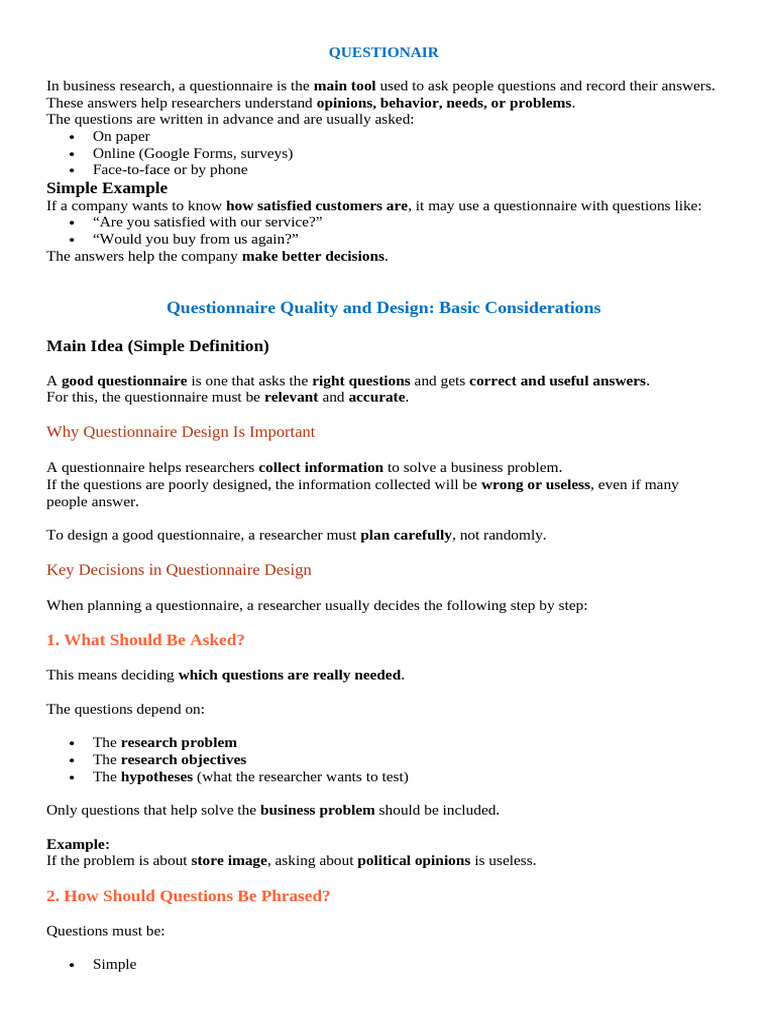 Questionair | PDF | Questionnaire | Question