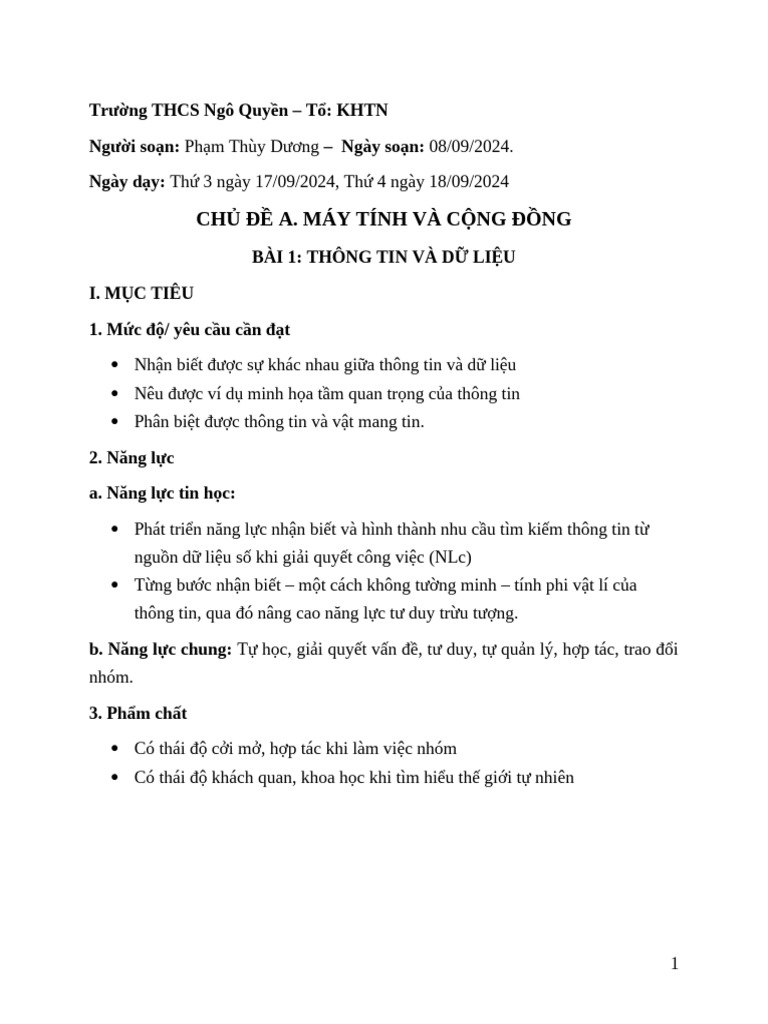 Tin 6 Bài 1 | PDF
