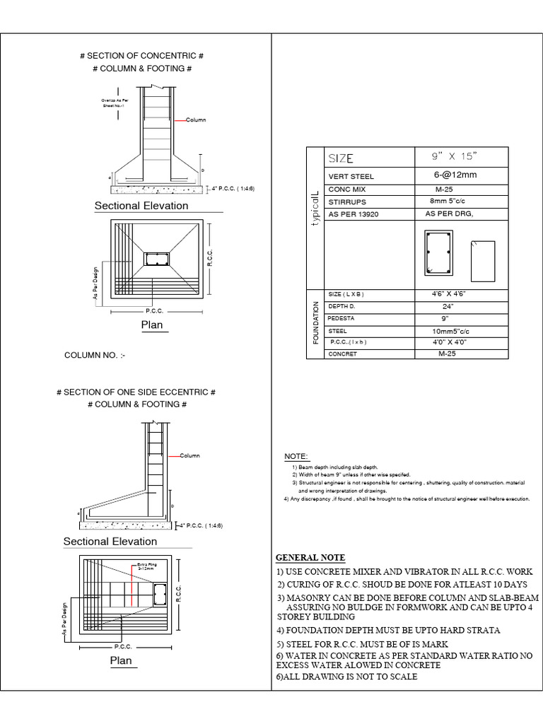 Foundation and RCC Column Specifications | PDF | Civil Engineering ...