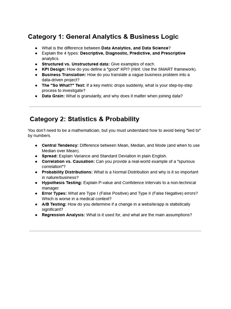 Data Analytics & SQL Interview Guide | PDF | Database Index | Statistics