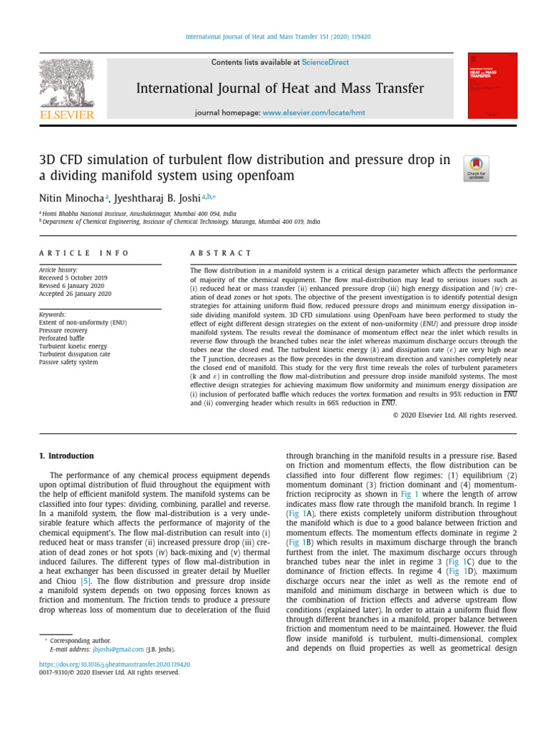 3D CFD Analysis of Manifold Flow Dynamics | PDF | Turbulence | Fluid ...