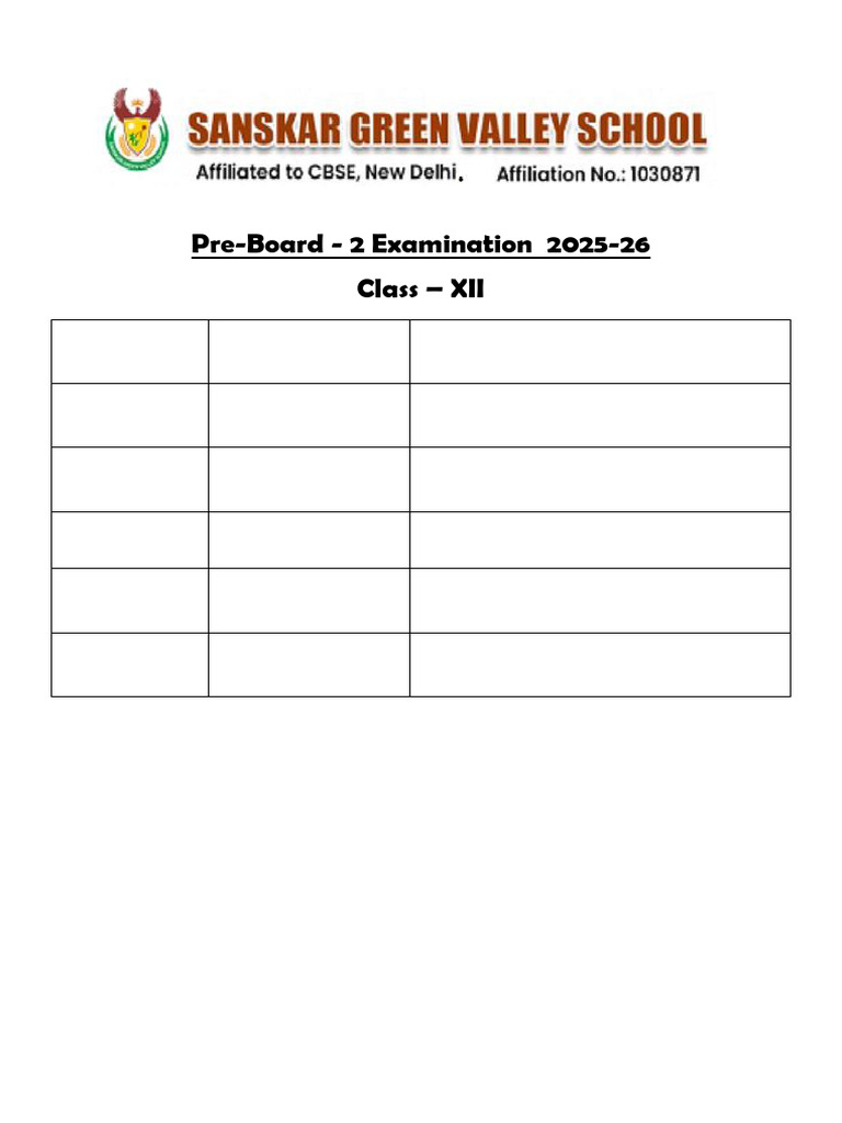 Class XII Pre-Board Exam Schedule 2025-26 | PDF