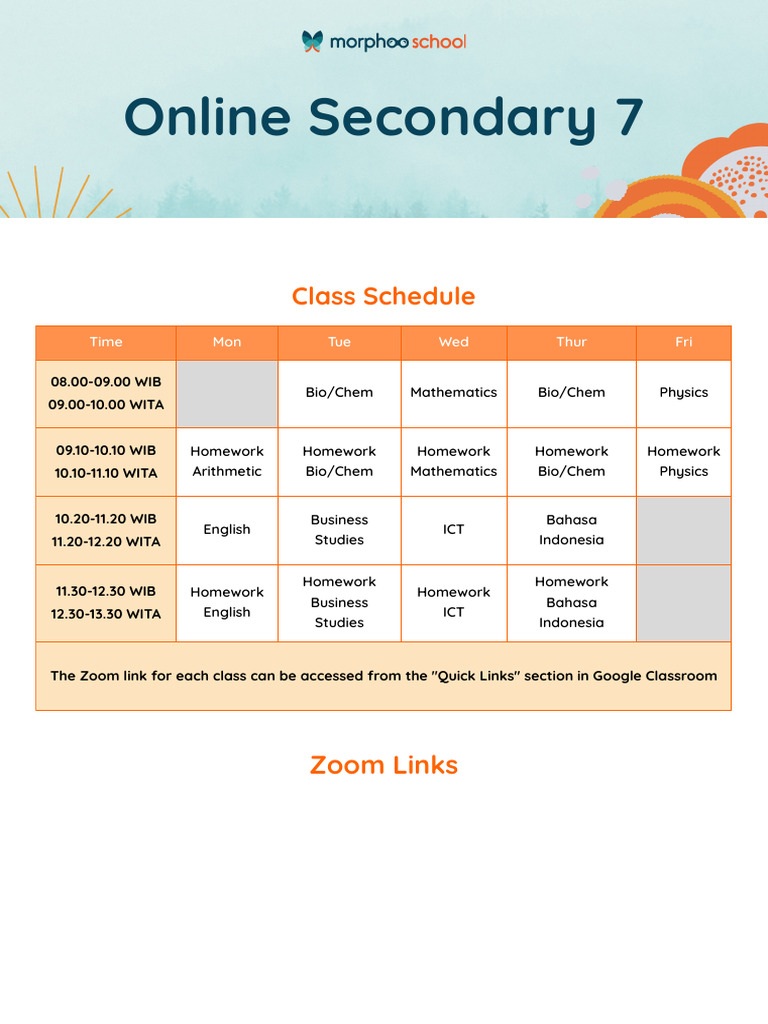 Online Secondary 7 Class Schedule | PDF
