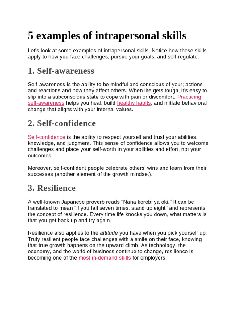 5 Key Intrapersonal Skills Explained | PDF | Employment | Leadership