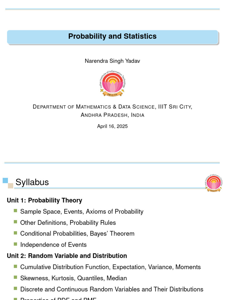 Probability and Statistics Syllabus Overview | PDF | Probability ...