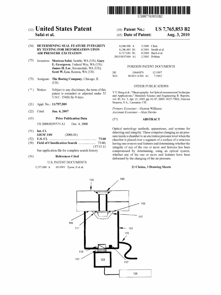 US7765853 Determining Seal Feature Integrity by Testing for Deformation ...