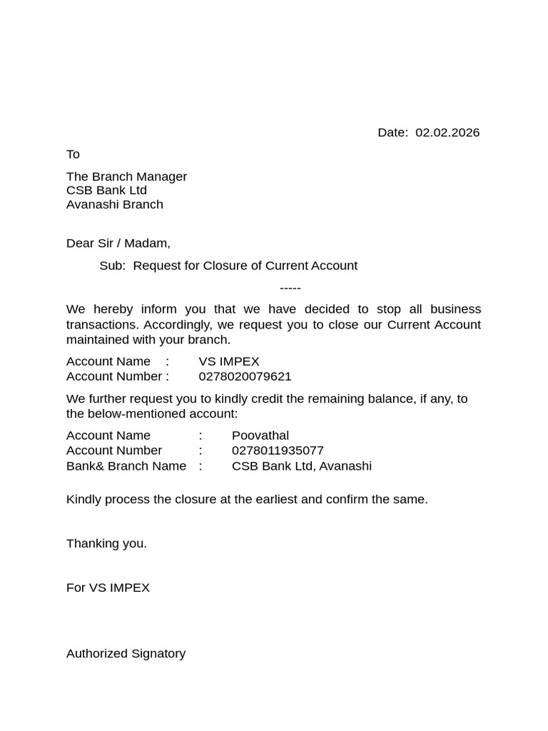 Current Account Closure Requests | PDF