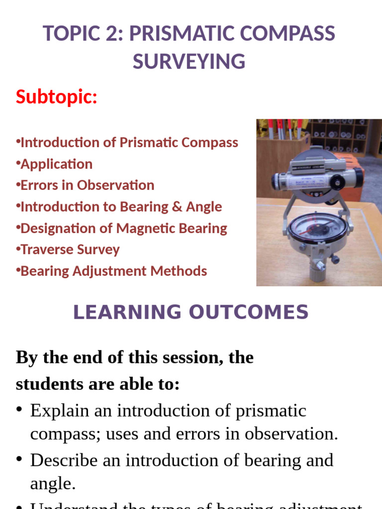 Prismatic Compass Surveying Guide | PDF | Compass | Surveying