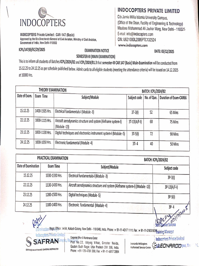 Sem 3 Exam. Schedule | PDF