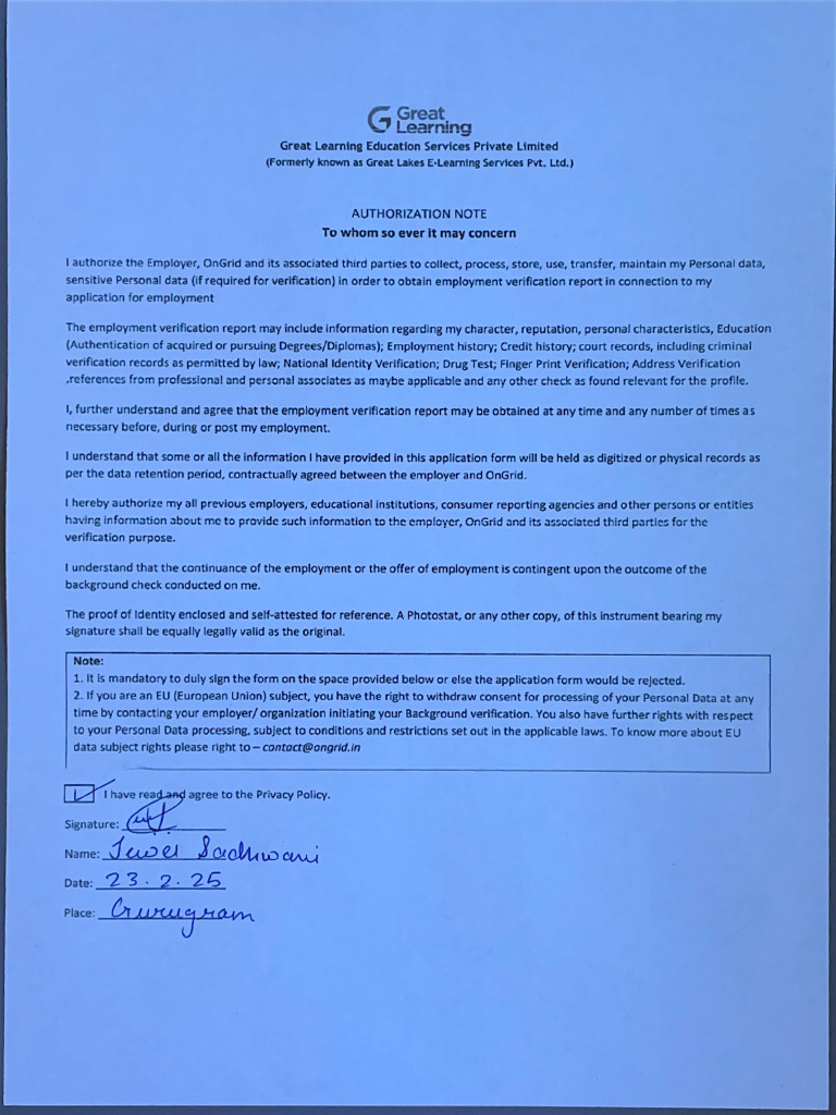 Filled BGV Form | PDF