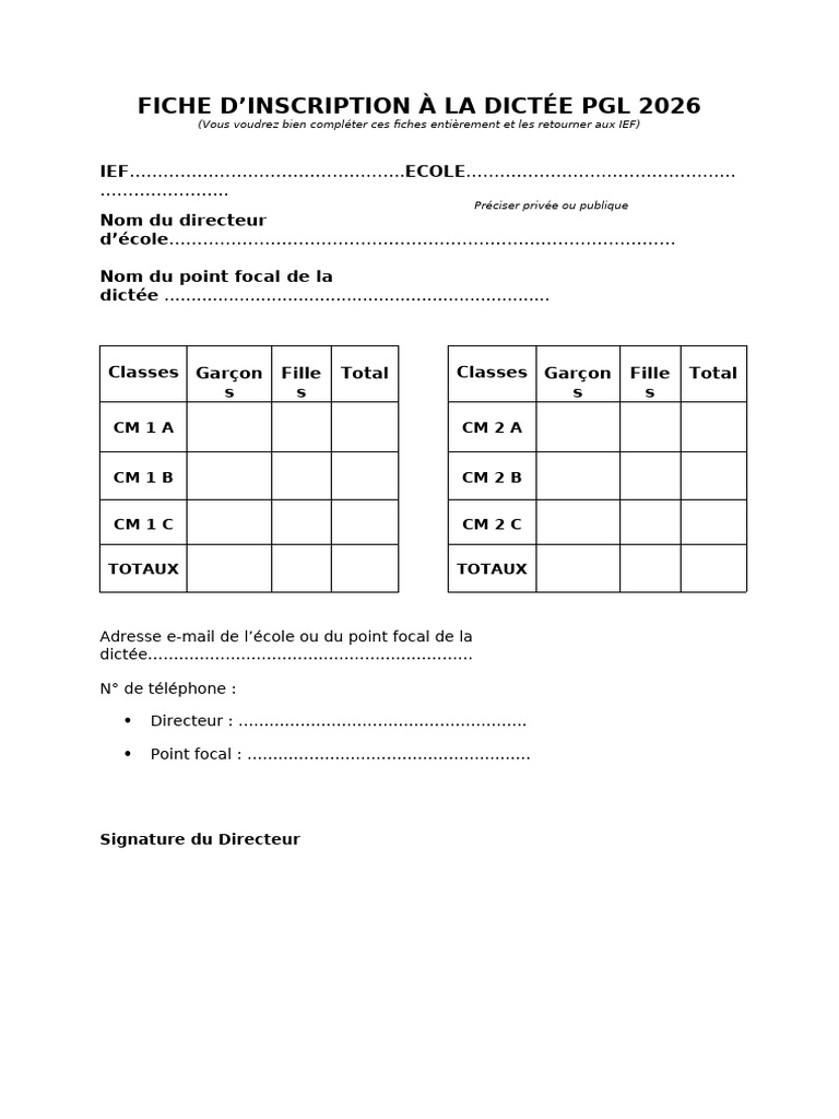 Inscription Dictée PGL 2026 | PDF