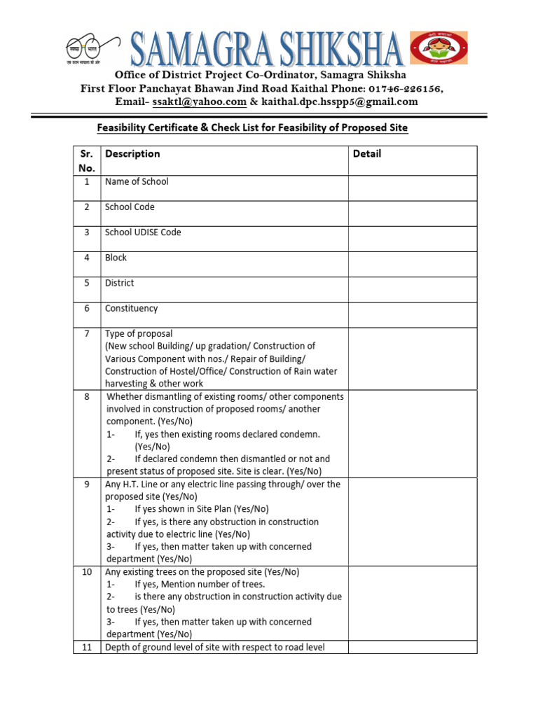 Feasibility Checklist for School Site | PDF