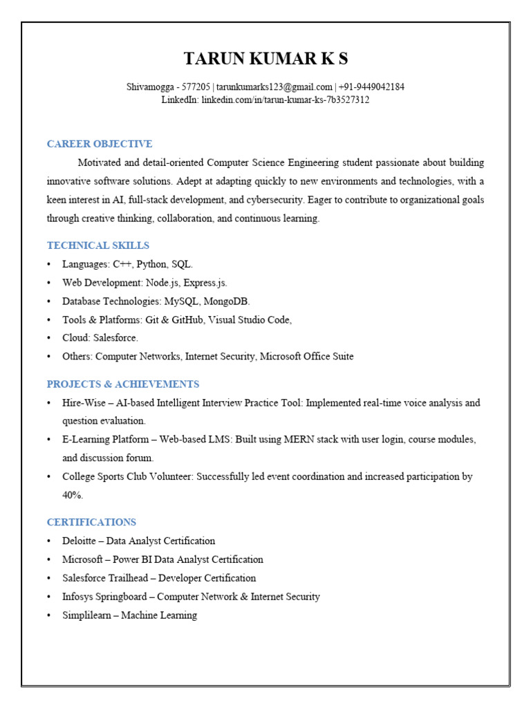 Computer Science Student Resume | PDF